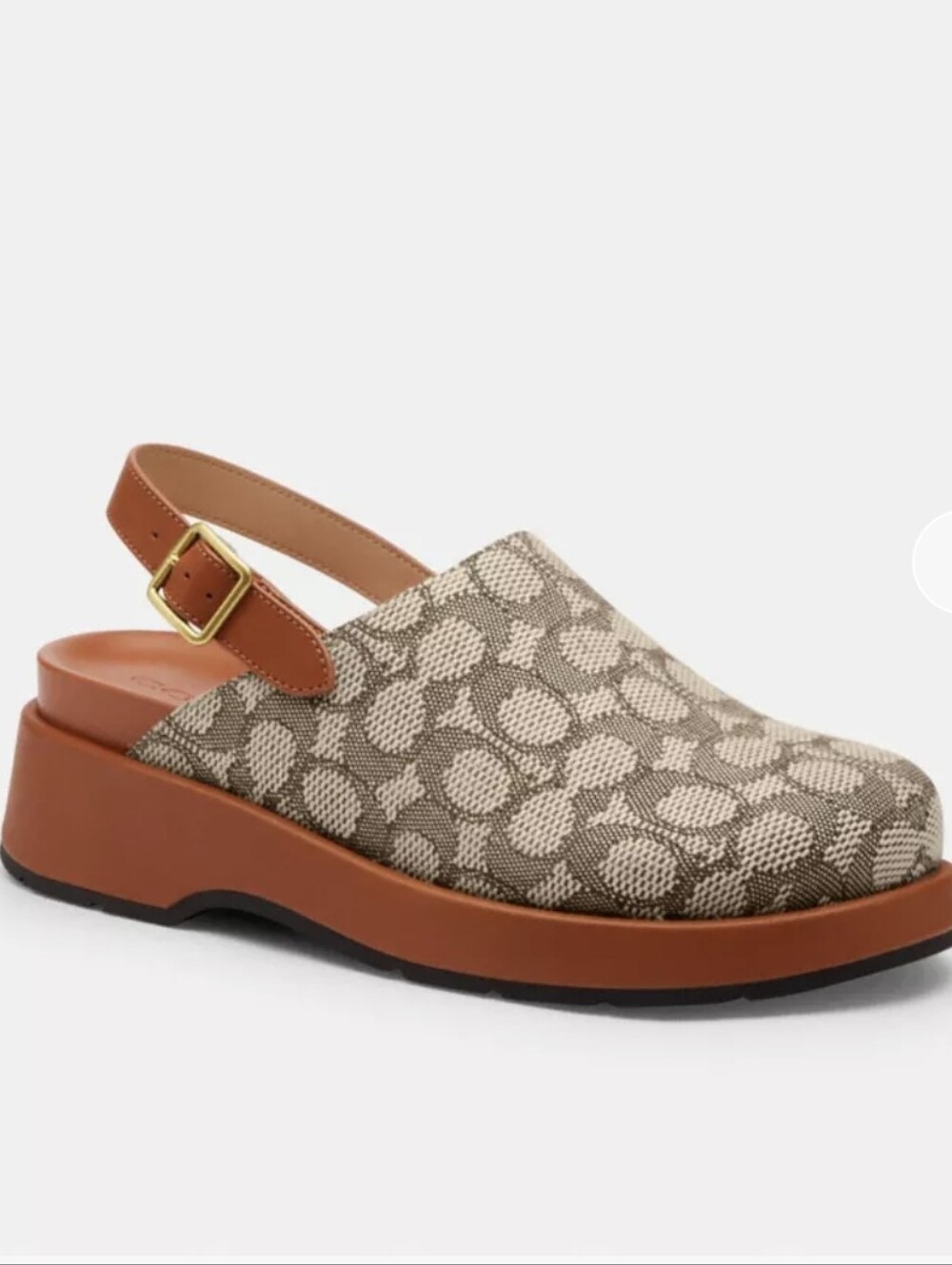 Coach Beige Logo Canvas Slingback Clog with Tan Trim